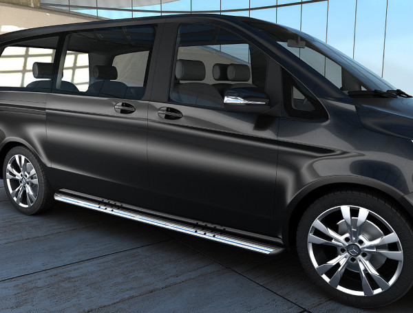 Edelstahl Flankenschutzrohre 90 x 45 mm oval für Mercedes Vito W447 Radstand 3200 mm